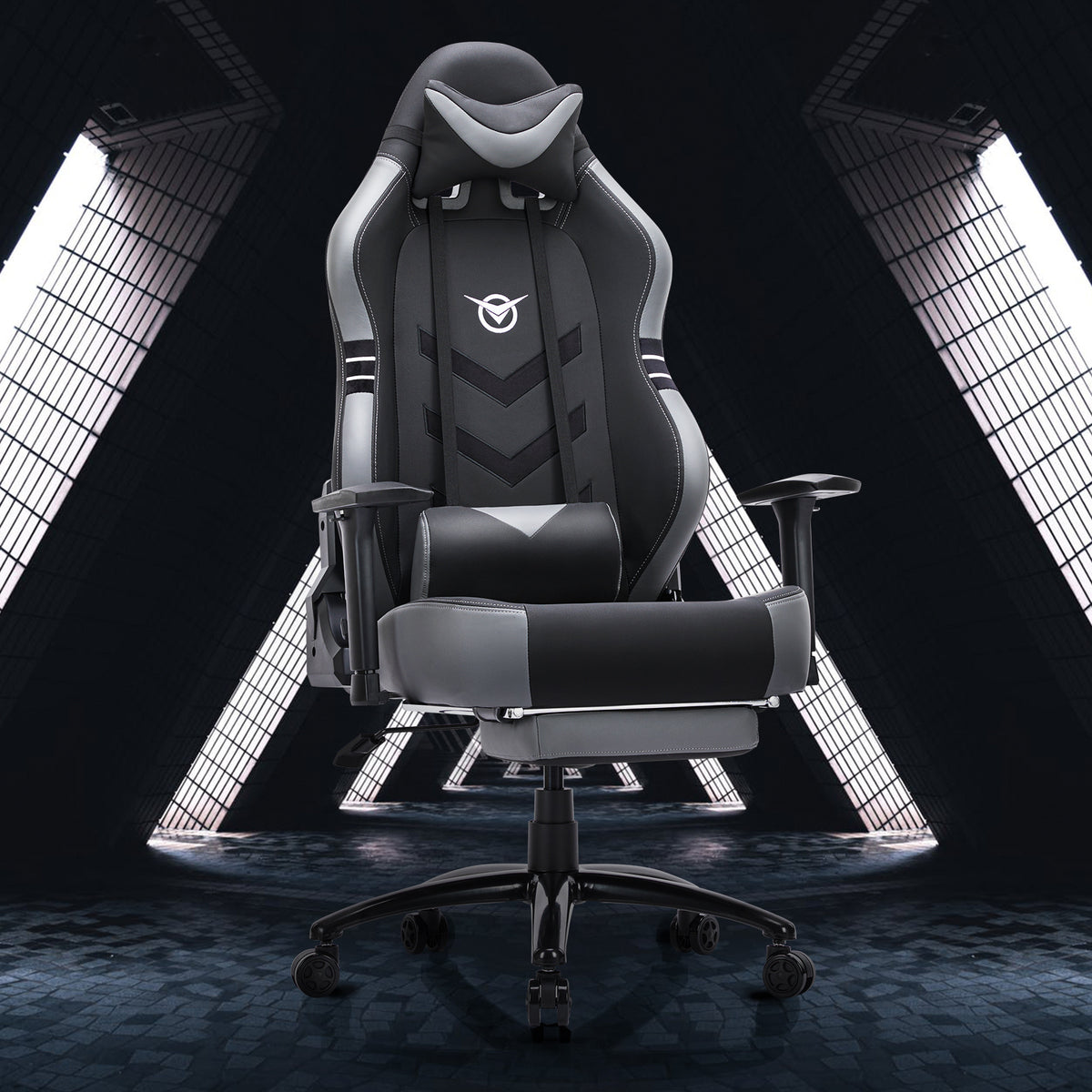 Tall Gaming Chair 350lbs Racing Computer Gaming Chair Grey with footrest