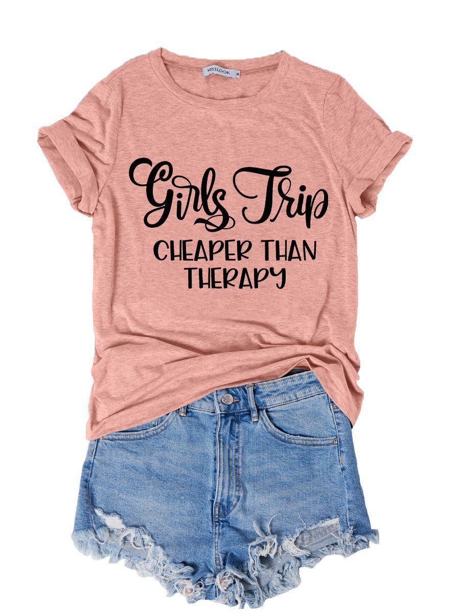 Letter Print Short-sleeve Ladies Pink