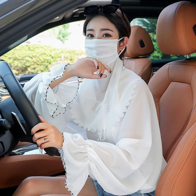Women's Minimalist Face Mask And Neck Protection Integrated Sunscreen Clothing Solid Color White