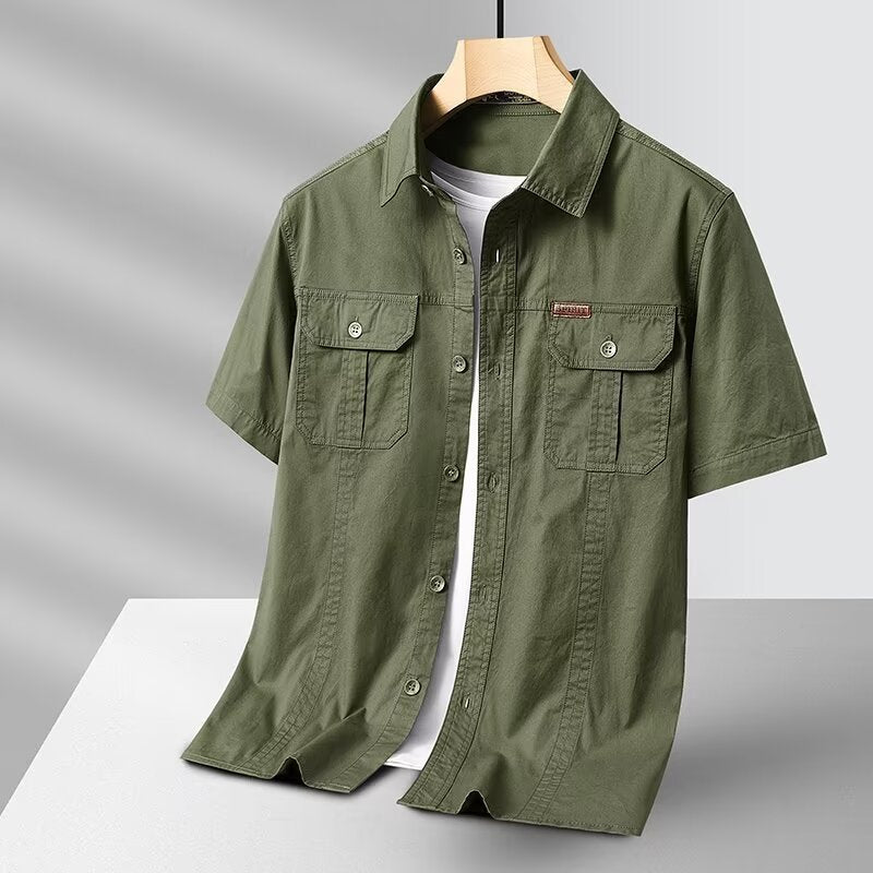 Solid Color Short Sleeve Men's Workwear Shirt Army Green