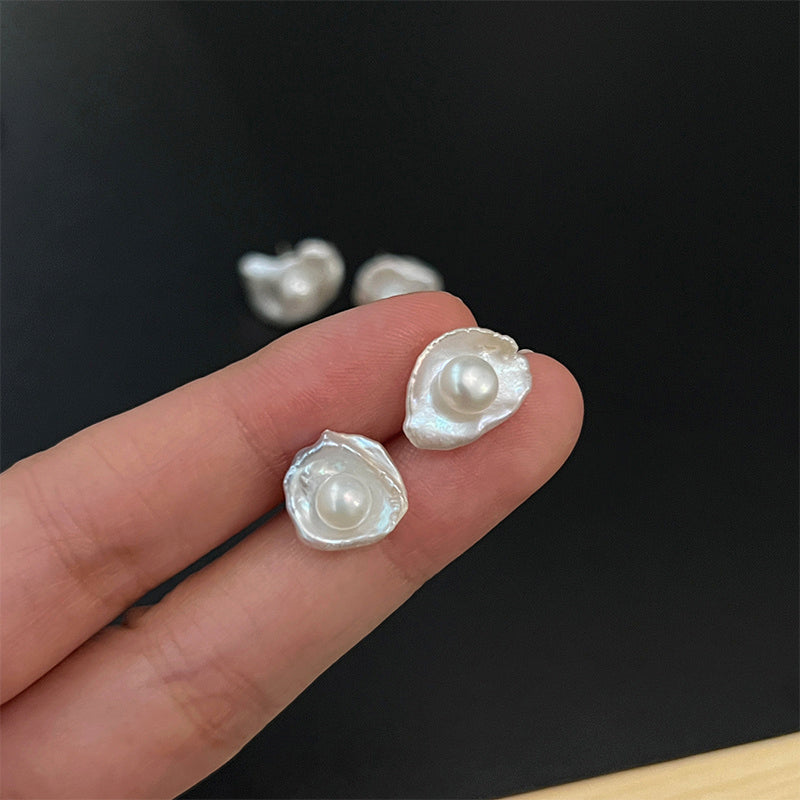 Natural Baroque Freshwater Pearl 925 Silver Ear Studs
