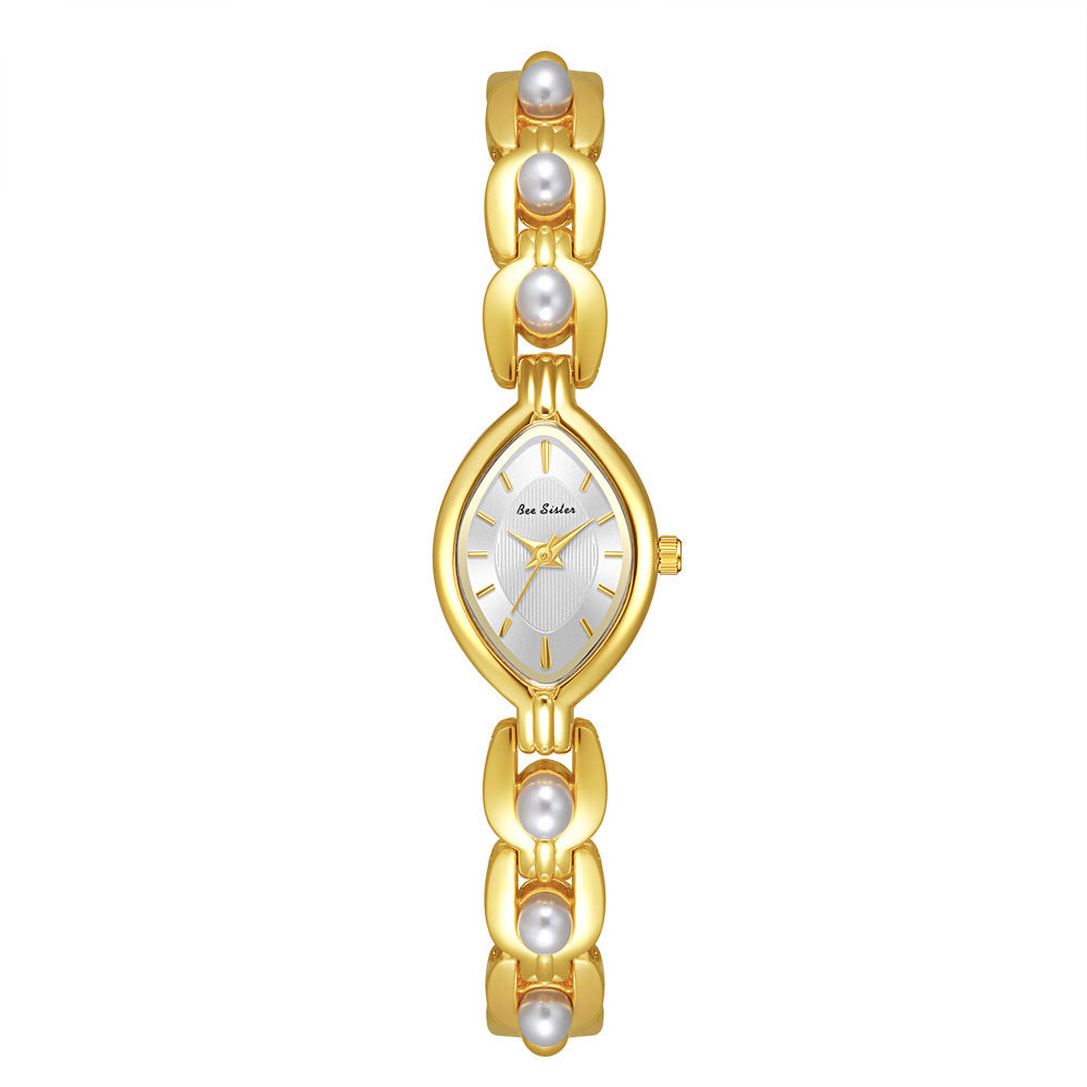 Mid-ancient Light Luxury Imitation Pearl Elegant Women's Watch Gold White