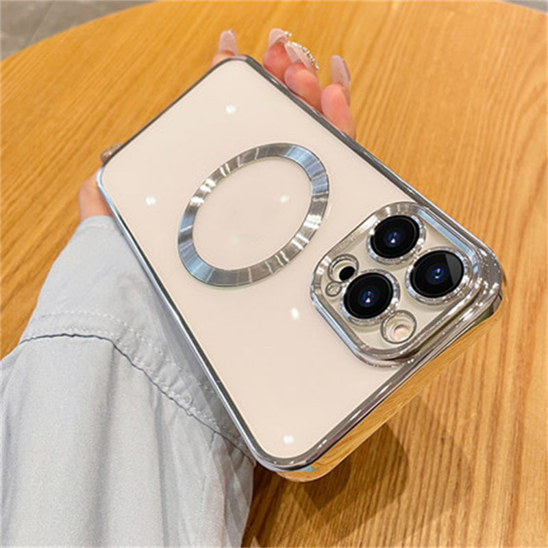 Creative Lens Film Plating Magnetic Suction Phone Case Protector Silver