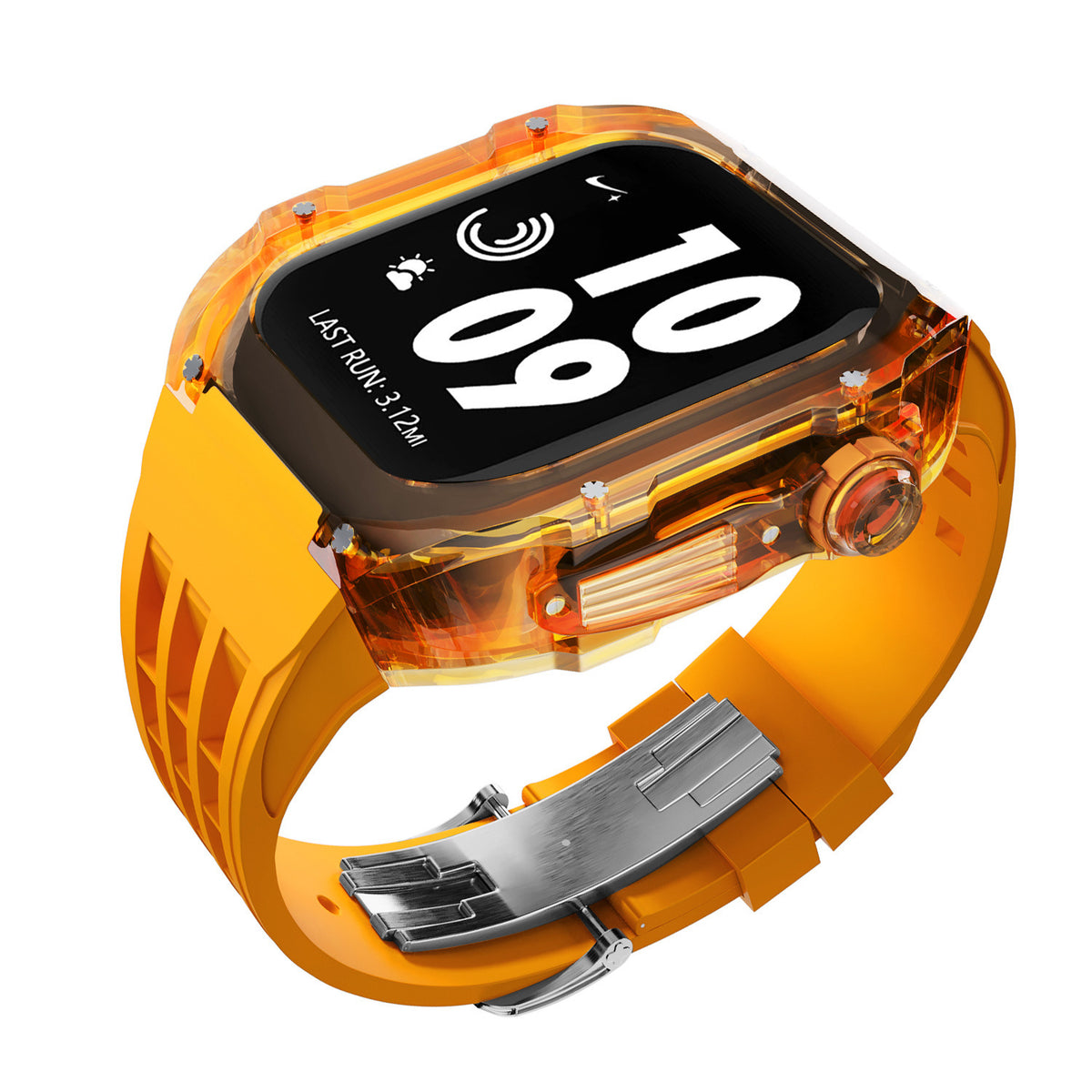Crystal Transparent Case Fluorine Rubber Strap Transparent Orange Belt