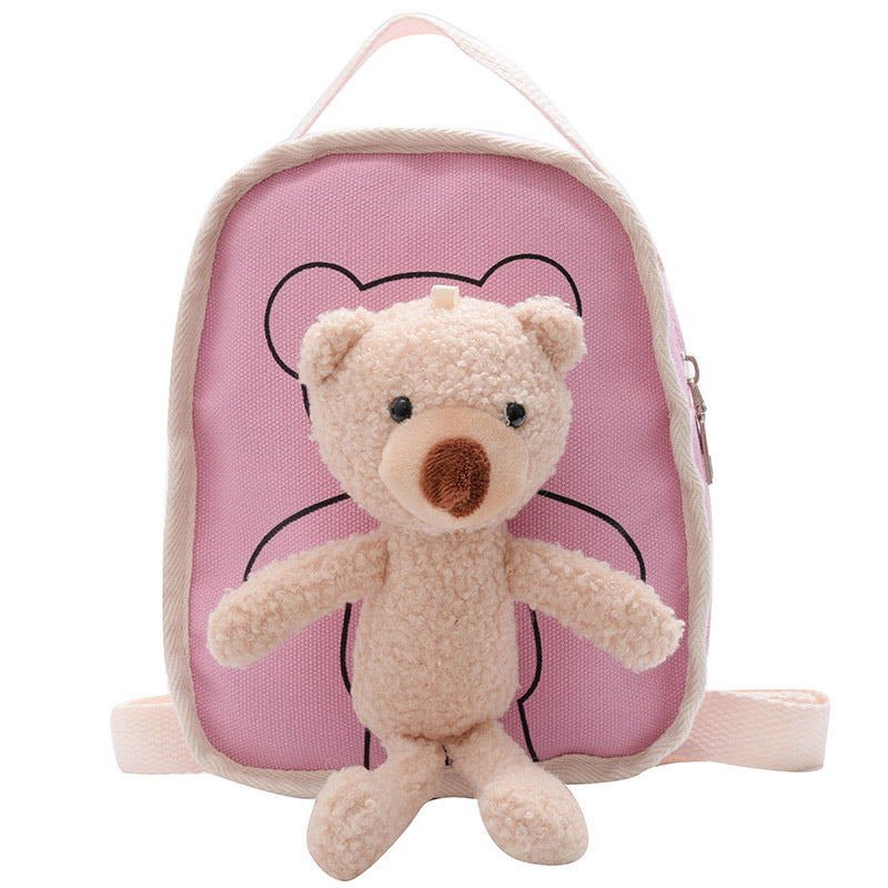 Cute Bear Doll Mini Canvas Kindergarten Backpack Pink
