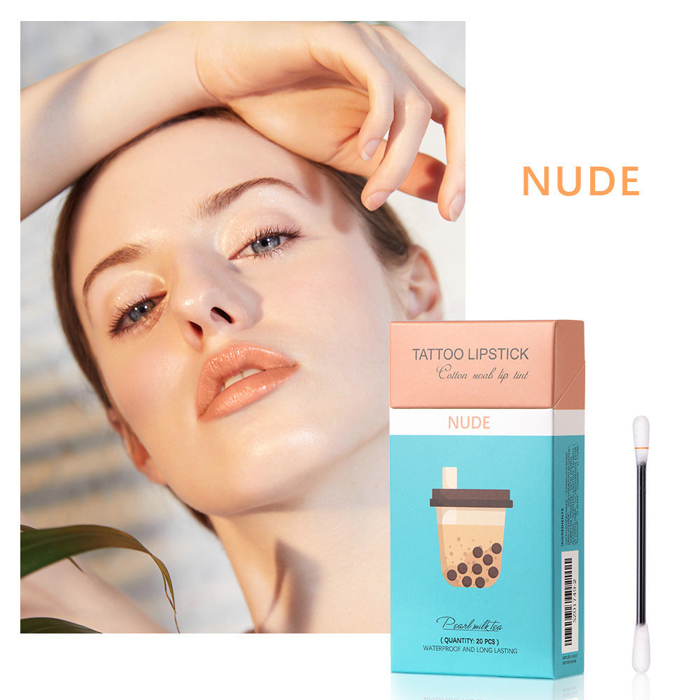 20 Pcs Set Cotton Swab Lipsticks For Outdoor Portable Lipsticks Cosmetics Waterproof Case Lasting Long Cigarette Liquid Lipstick Nude color