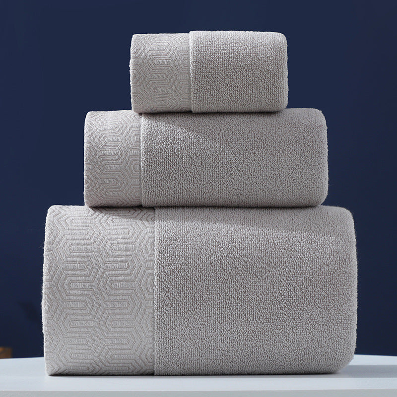 Pure Cotton Towels Three-piece With Hand Bath Towel Class Geometric Light Gray 1 Bath Towel And 2 Towels