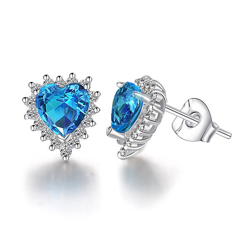 Micro Inlaid Zircon Heart Of The Ocean Necklace Ring Earings Set