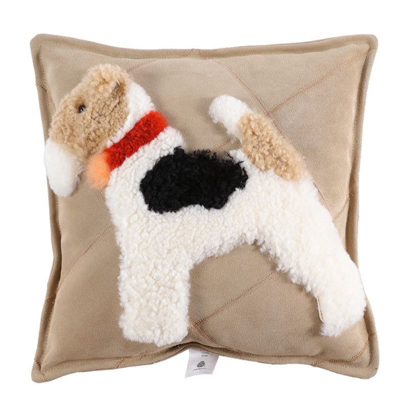 Dog Cartoon Wool Cowhide Pillow B 45x45cm