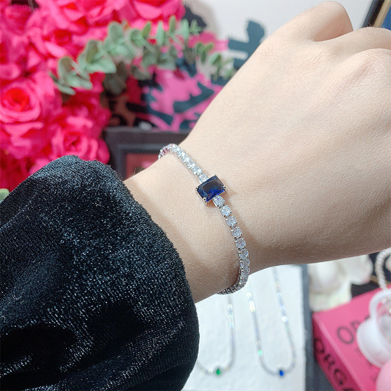 Simple And Versatile Sparkling Diamond Filled Square Candy Women's Bracelet Blue Bracelet