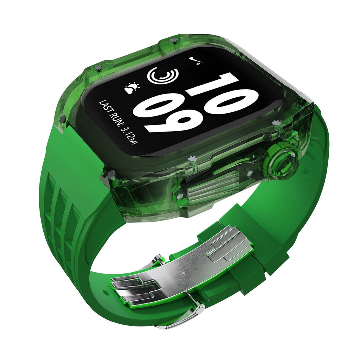 Crystal Transparent Case Fluorine Rubber Strap Transparent Green Belt