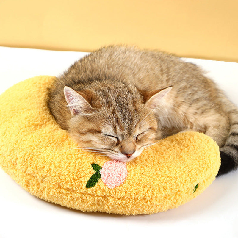 Dog Cat Sleeping Moon Pillow Small Dog Plush Pillow Pet Pillow Light Yellow 1pcs