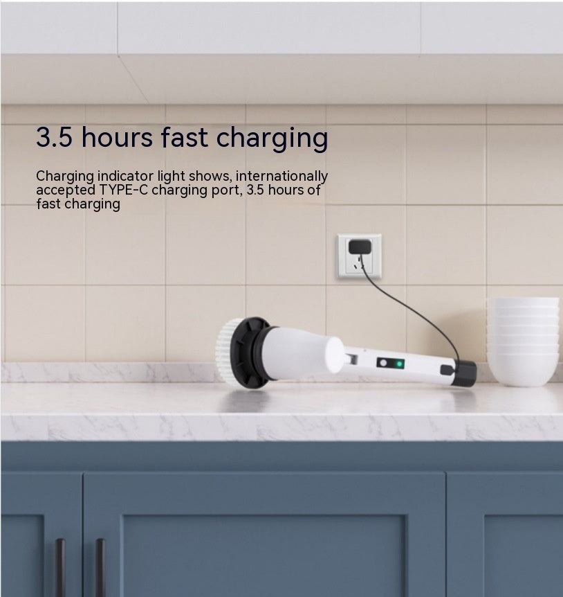 7-in-1 Wireless Cleaning Brush Long Handle Retractable Bathroom Toilet Floor Electric Brush White
