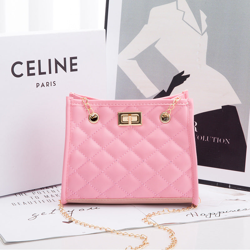 Mini Chain Shoulder Bags Rhombus Sewing Small Square Bags For Women Pink