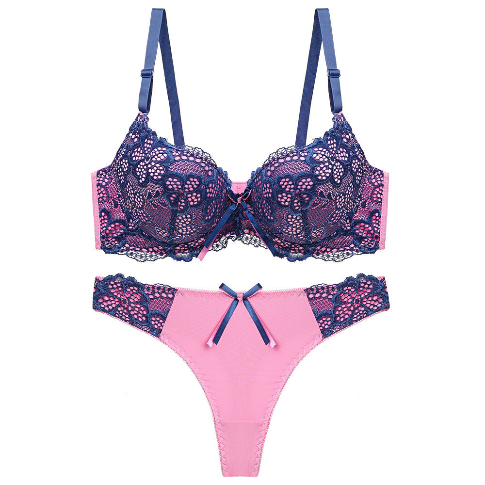 Underwear Push Up Lace Bra Adjustable Bra Set Pink