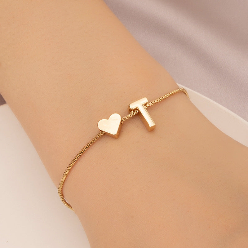 Bracelet Heart-shaped English Letters Letter T