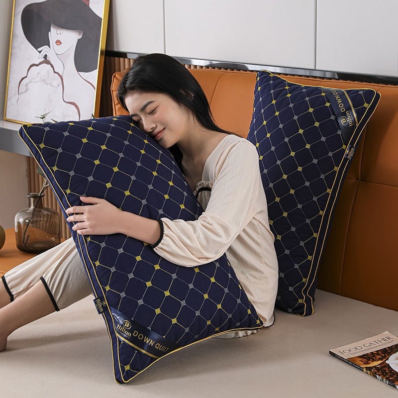 Hilton Hotel Feather Velvet High Rebound Pillow Pillow Core Household Adult Single Neck Pillow Fiber Pillow Core bilateral navy blue one outfit bilateral middle pillow