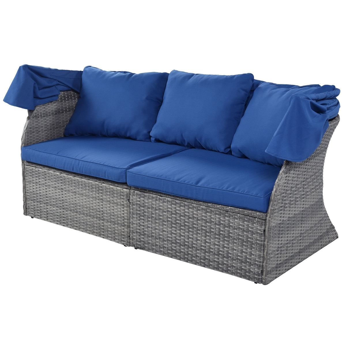 U STYLE Patio Furniture Set Daybed W Retractable Canopy Wicker