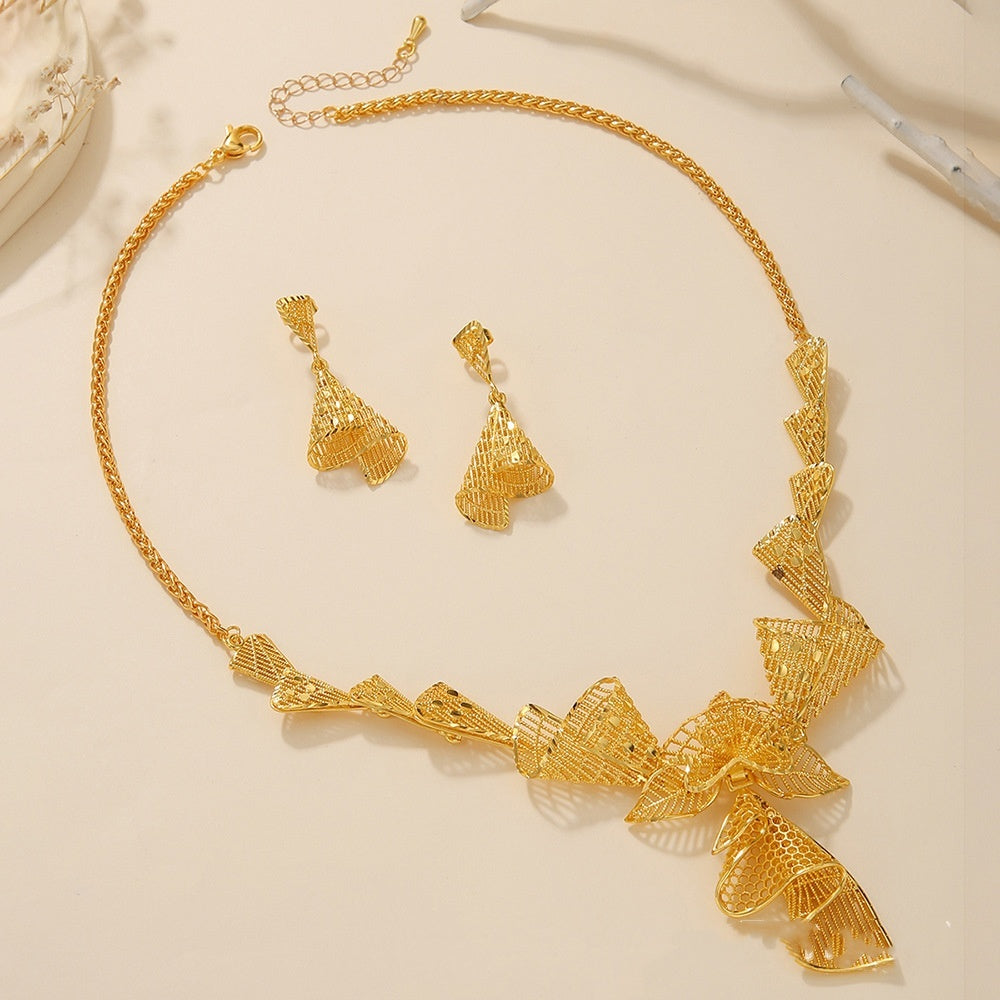 Bridal Necklace Earrings Hollow Carved Jewelry 5color