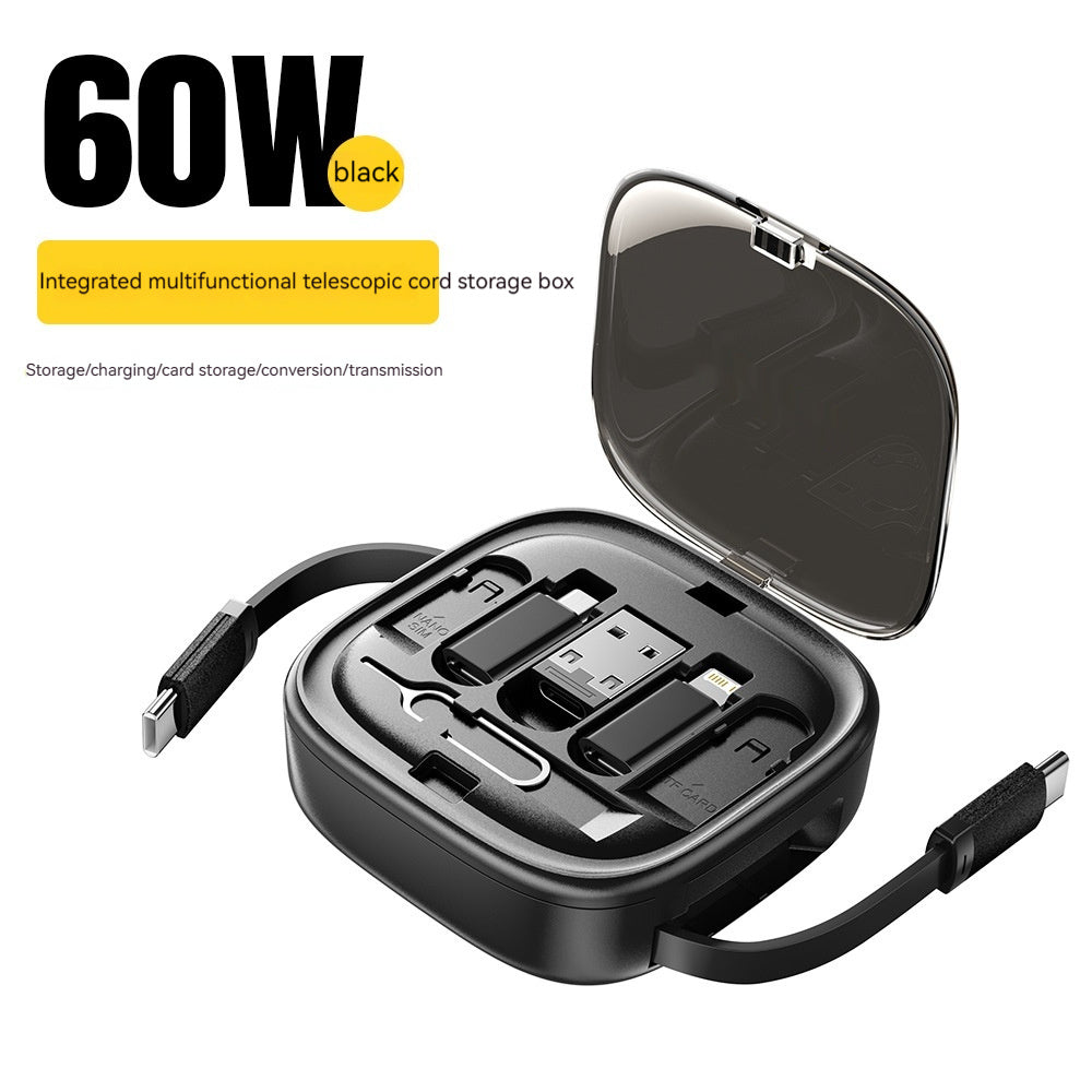 Data Cable Flexible Wire Storage 60W Fast Charging Multi-function Mobile Phone Charging Interface Box Black