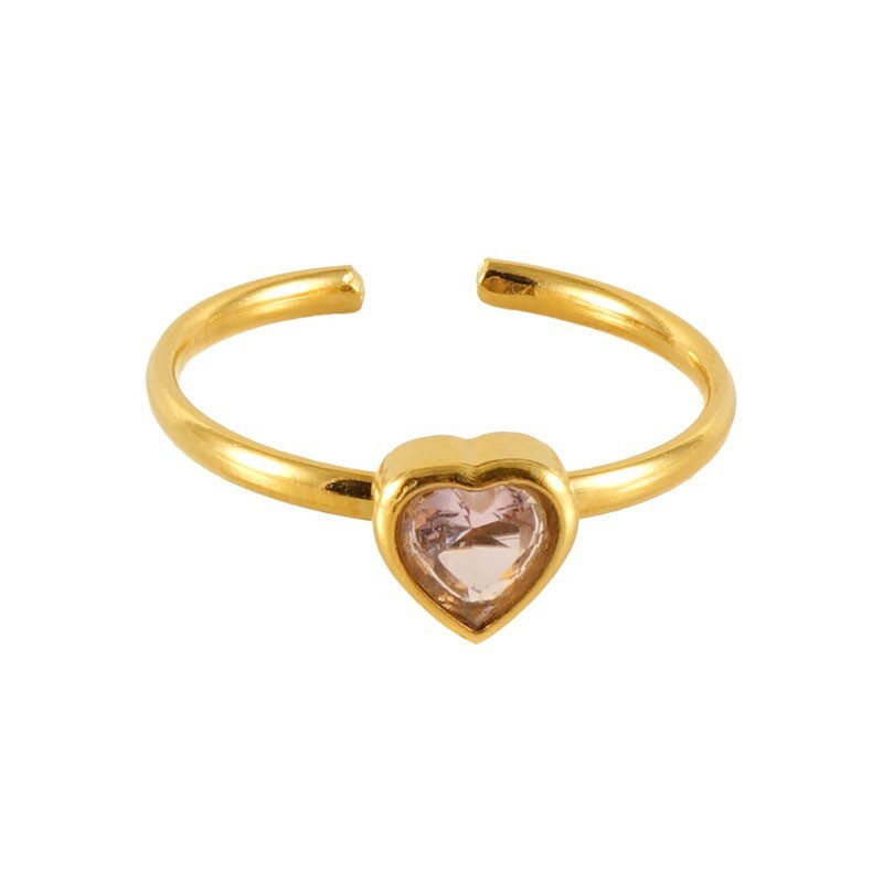 European And American New Stainless Steel Stylish Colored Diamond Ring Pink Love Heart Adjustable Opening
