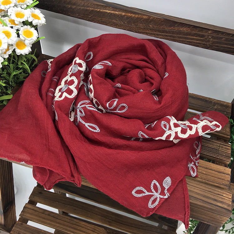 Spring And Summer Women's Artistic Ethnic Style Shawl Cotton Linen Versatile Long 2color 180X90CM