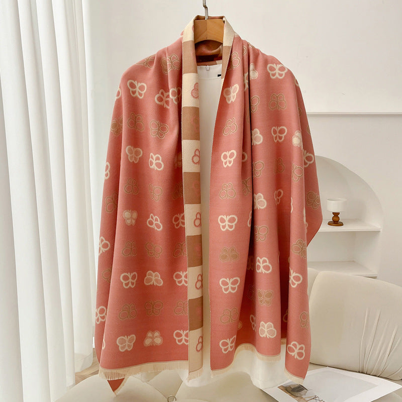 Retro High Sense Artificial Cashmere Scarf Bow Pink No Specifications