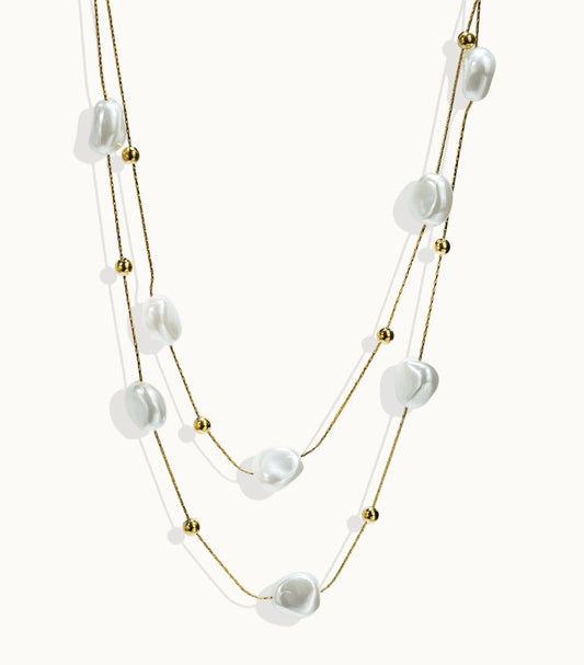 Lxalry 18K Gold Plated Pearl Studded Necklace Stainless Steel Minimalist Jewelry For Women Lightweight Hypoallergenic Gift For Wife Mom Skin Safe Luxury For Daily Evening Glam
