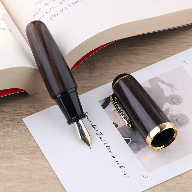 Solid Wood Ink Pen Fine Tip Cute Chubby Short Pen Blackwood