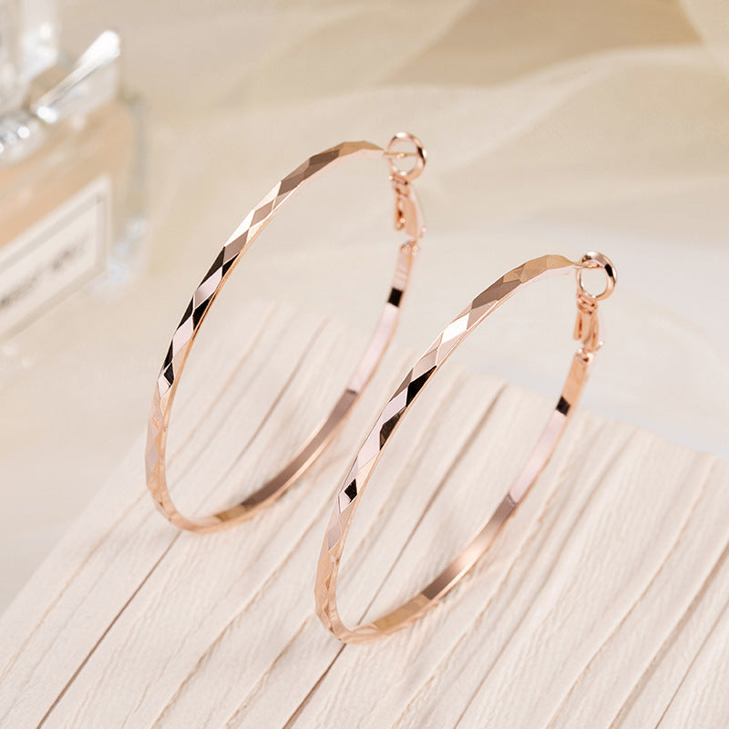 925 Sterling Silver Lace Laser Pattern Circle Earrings D5034 Gold 5CM