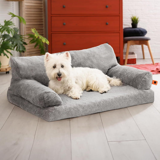 MEWOOFUN Orthopedic Dog Bed For Medium Dogs - Waterproof Pet Sofa With Supportive Foam, 35.4x25.6x11.8 Inch Washable Cover & Non-Slip Bottom, Grey