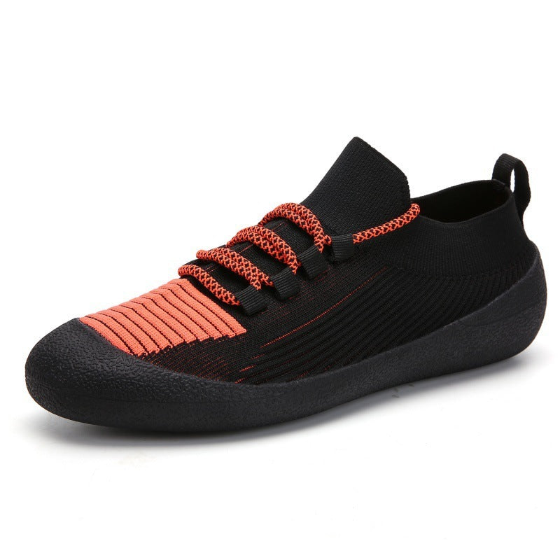 Outdoor Casual Men'S Shoes Round Toe Solid Color Casual Lace-Up Sneakers For Men Black tangerine