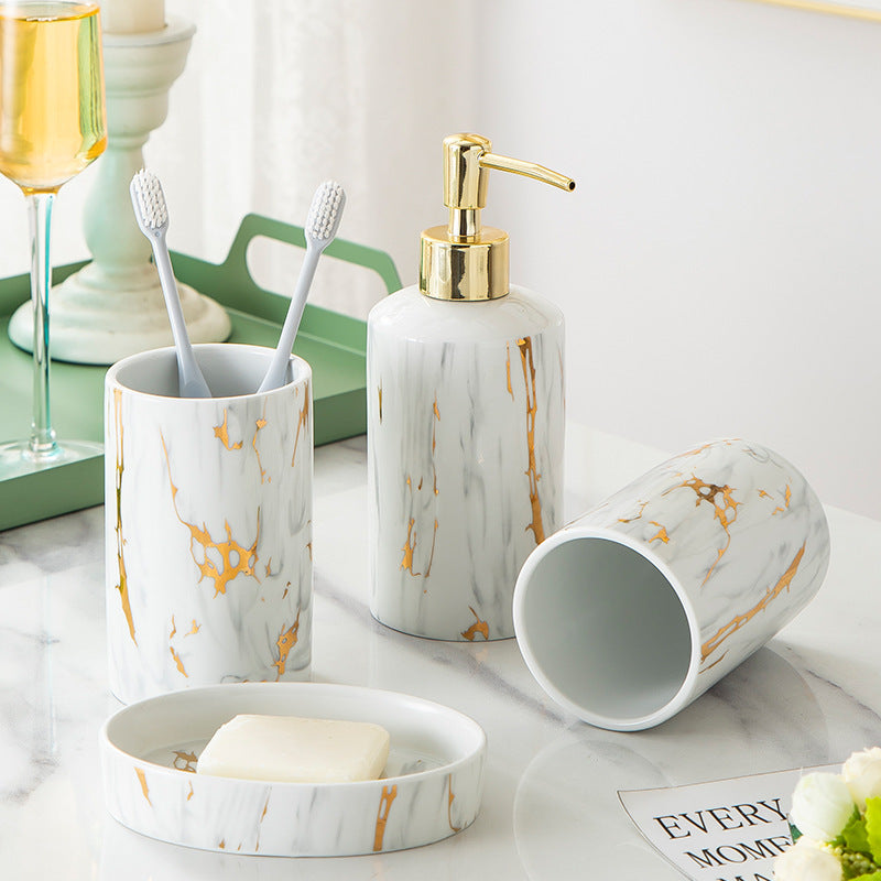 Bathroom Marble Bathroom Wash Kit Ceramic White