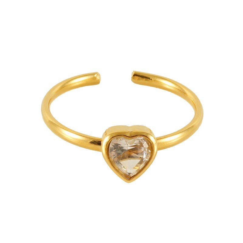 European And American New Stainless Steel Stylish Colored Diamond Ring White Love Heart Adjustable Opening