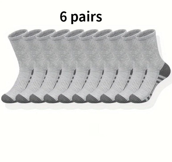 Color Matching Athletic Socks Plus Size Basketball Mid Tube Cotton Breathable Gray 6pair Free Size
