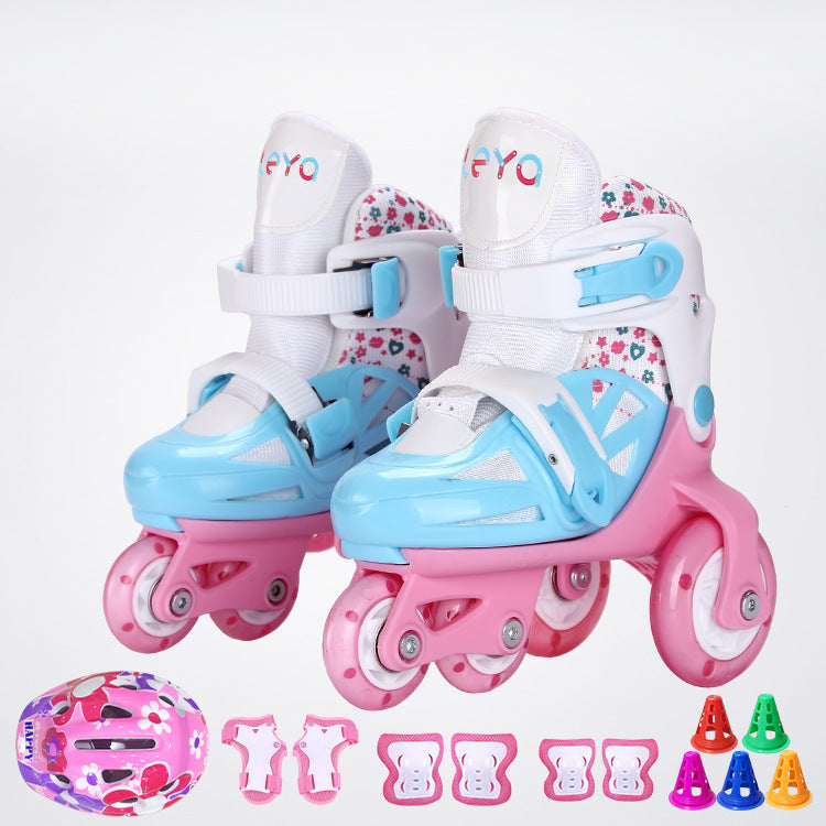 Full Set Of Adjustable Double Row Kids Roller Skates Kitten