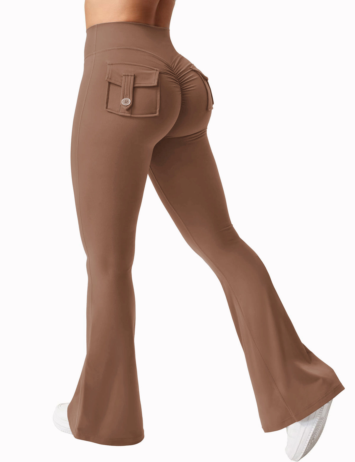 Yoga Peach Hip Pocket Flared Pants For Quick Drying And Abdominal Compression, Small Sexy Pants Camel