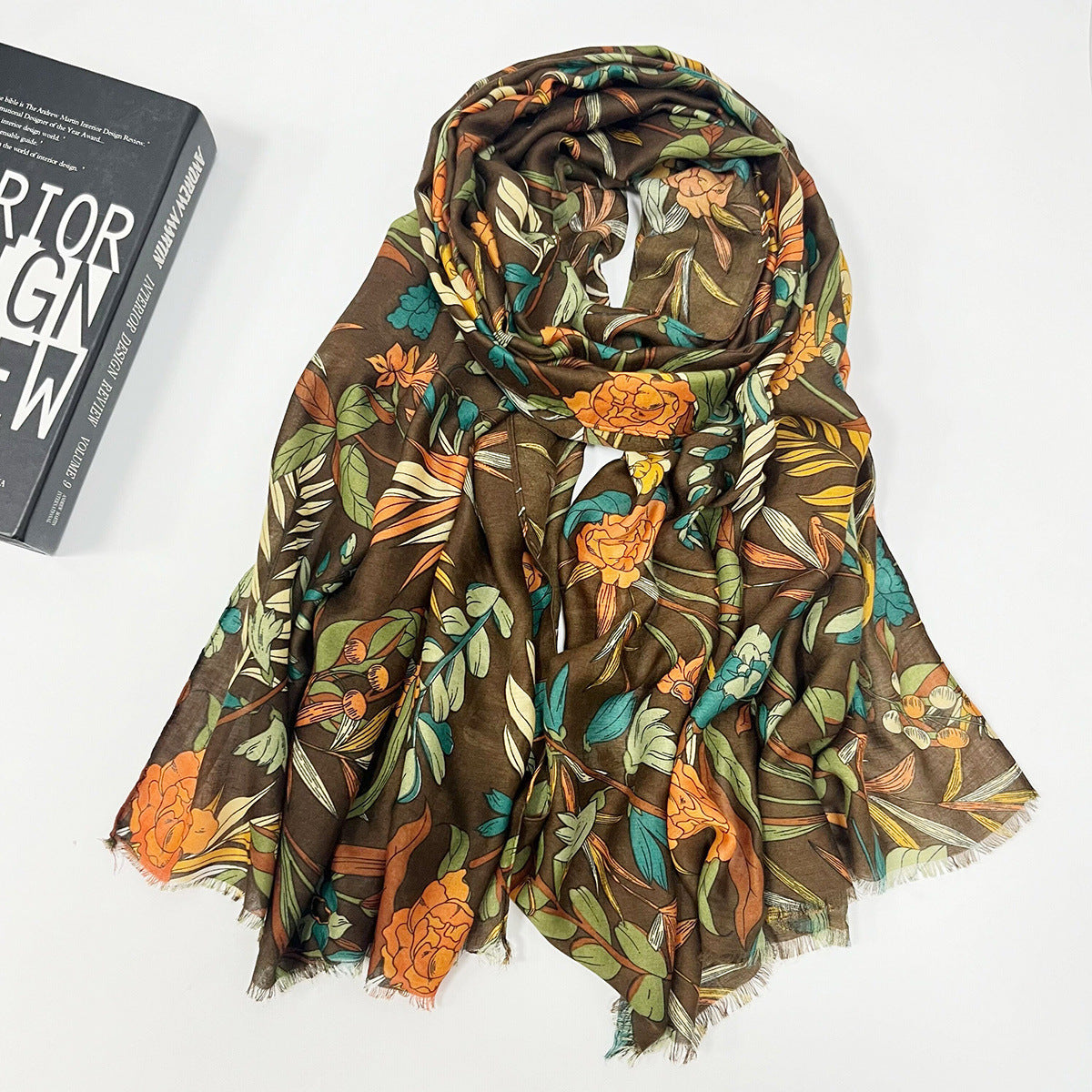 High-grade Shawl Ladies Tassel Printed Scarf Brown