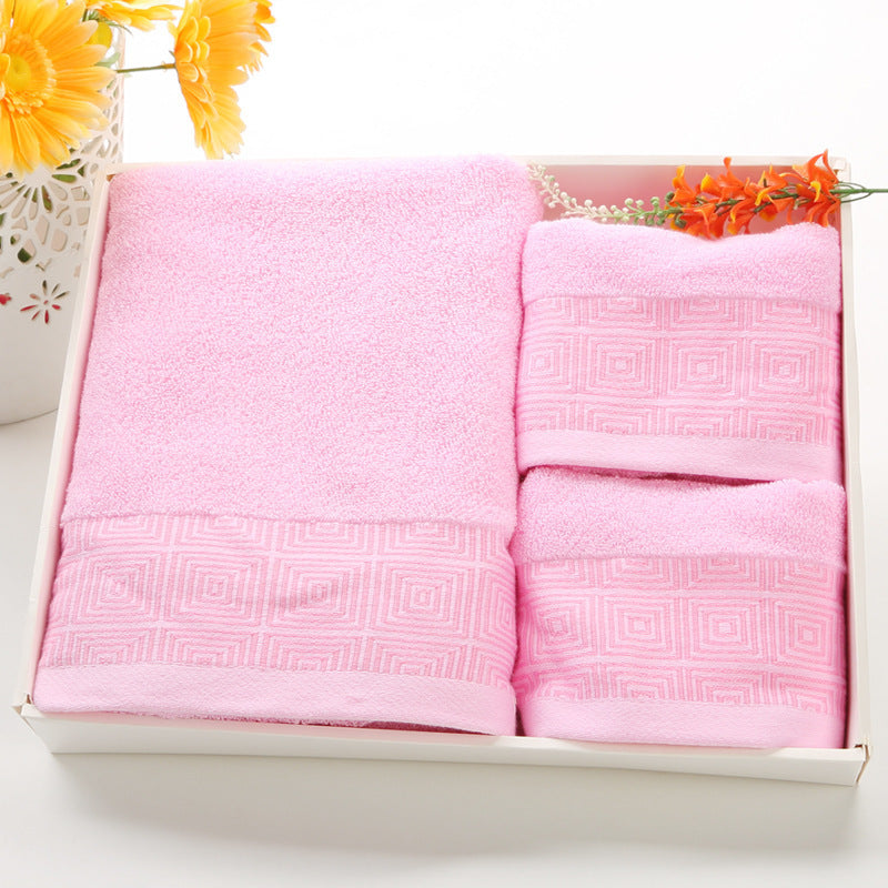 Cotton Three-piece Towel Veneer Cloth Thickened Hotel Bath Towel Embroidery Pink Siege 35X75cm And 70X140cm