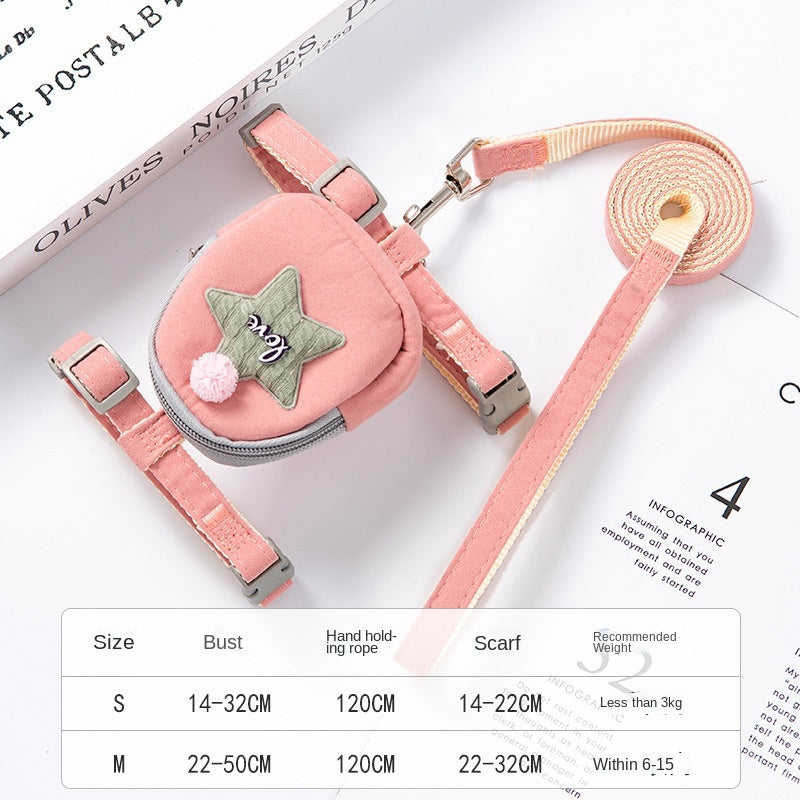 Polyester Dog Leash Vest Chest Harness Pink