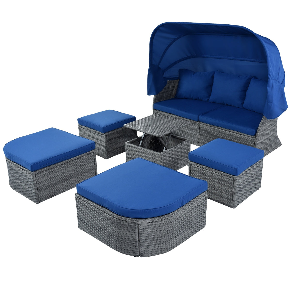 U STYLE Patio Furniture Set Daybed W Retractable Canopy Wicker