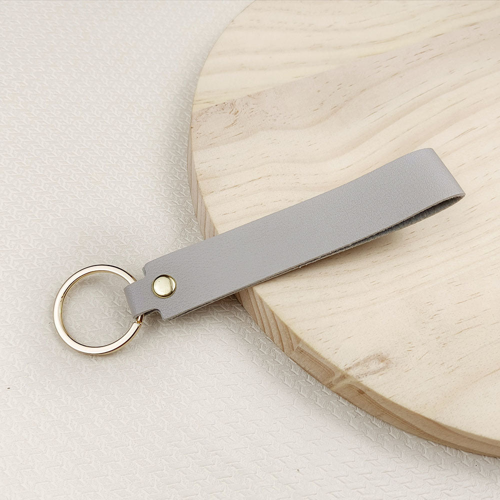 Versatile Solid Color Leather Keychain Light Grey