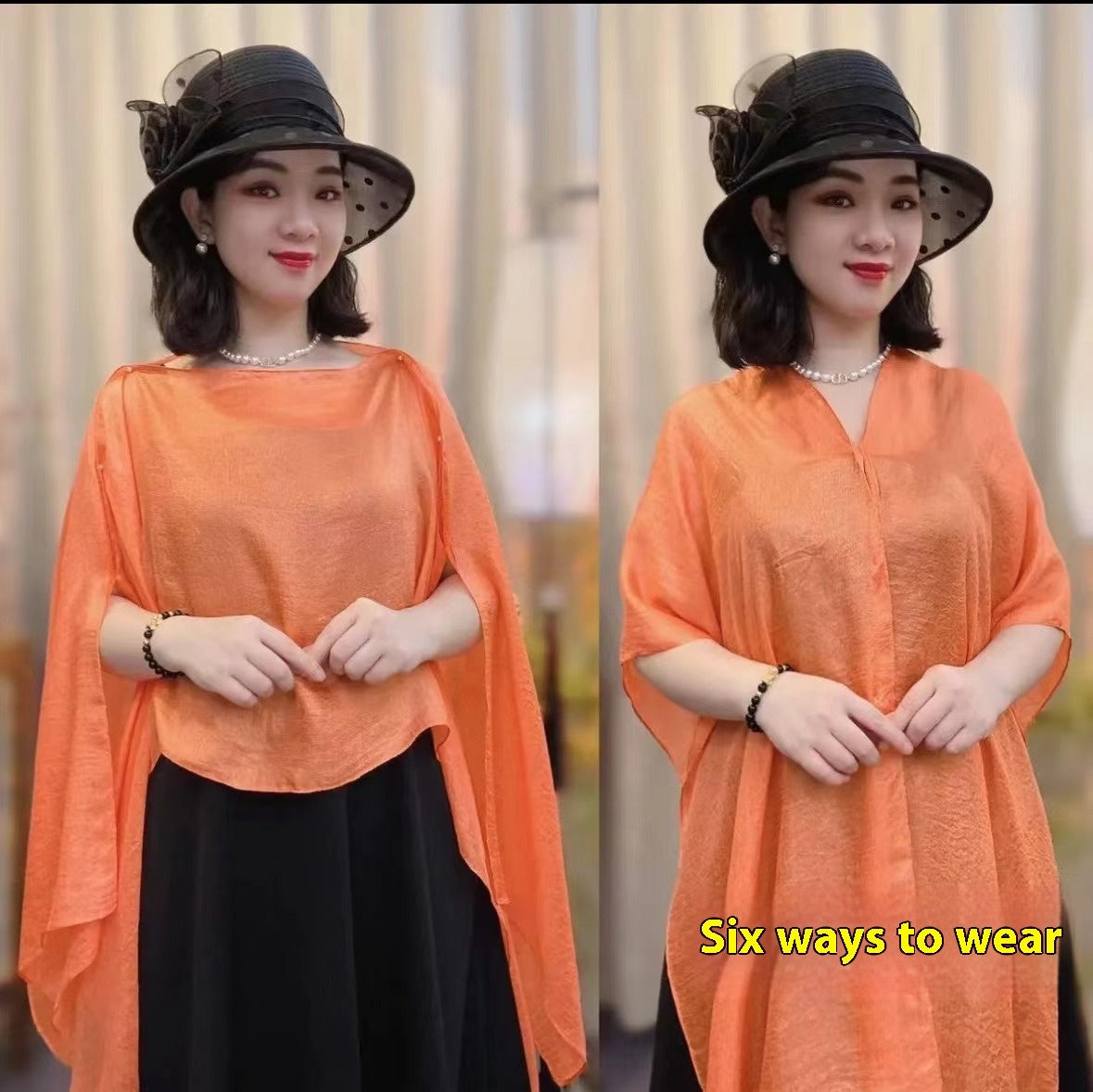 Solid Color Vacation Style Fashionable All-match Sunscreen Pullover Scarf Shawl Orange