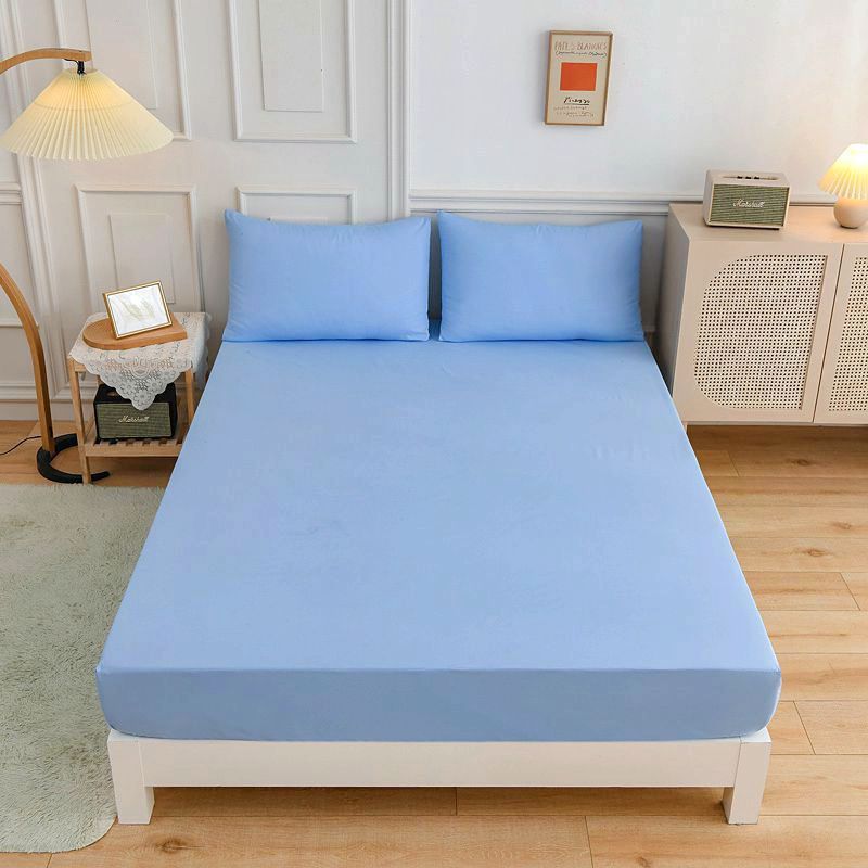 Students Cotton Bed Sheets Fitted Sheet Pillow Case Sky blue