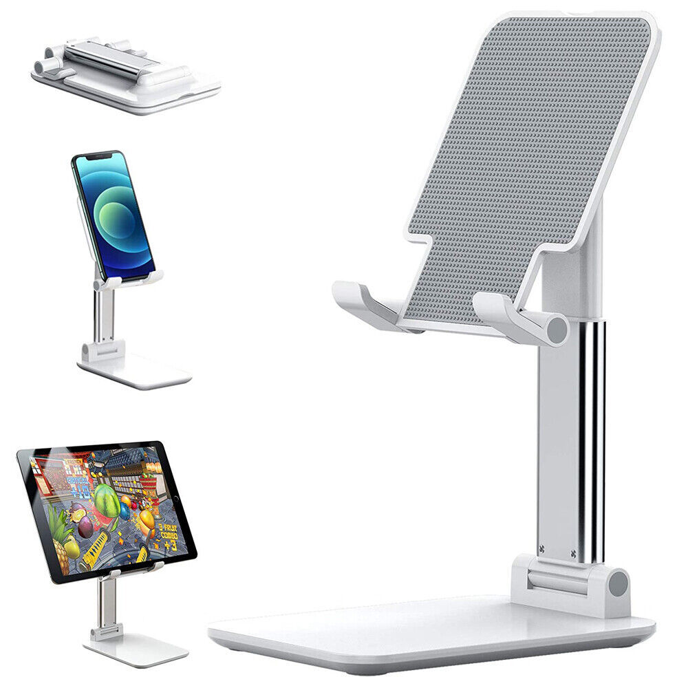 Cell Phone Stand Desktop Holder Tablet Stand Mount Mobile Phone Desktop Tablet Holder Table Cell Foldable Extend Support Desk Mobile Phone Holder Stand White
