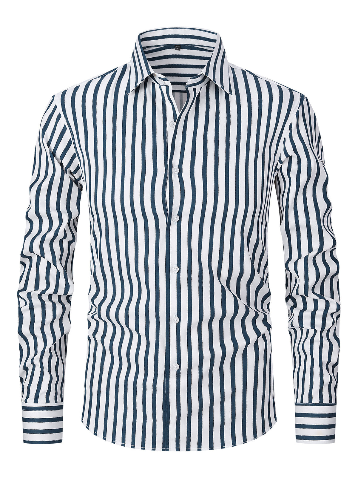 Men's Striped All-matching Ice Silk Long Sleeve Shirt 01 Blue Stripes