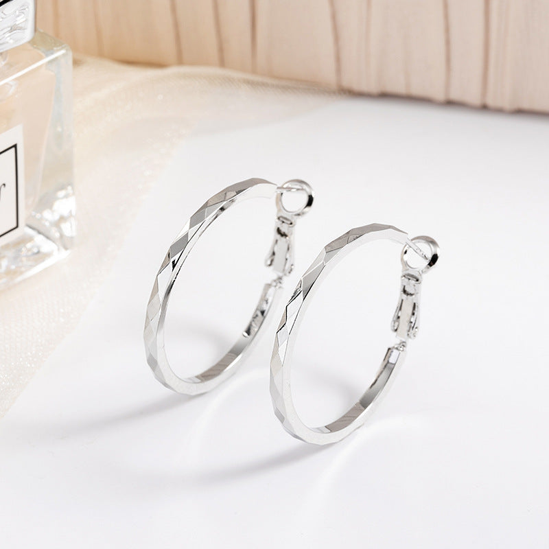 925 Sterling Silver Lace Laser Pattern Circle Earrings D5037 Silver 3CM