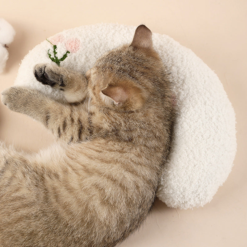 Dog Cat Sleeping Moon Pillow Small Dog Plush Pillow Pet Pillow White 1pcs