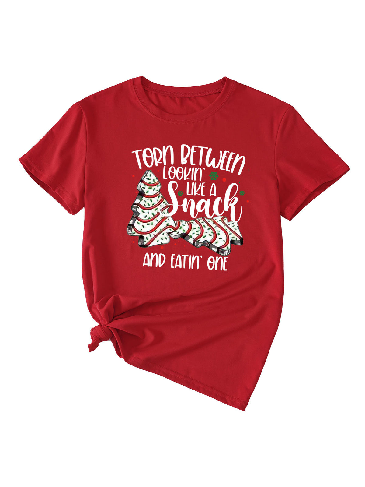 Simple Pattern Printing Ladies Round Neck Short Sleeve Tops Red white color