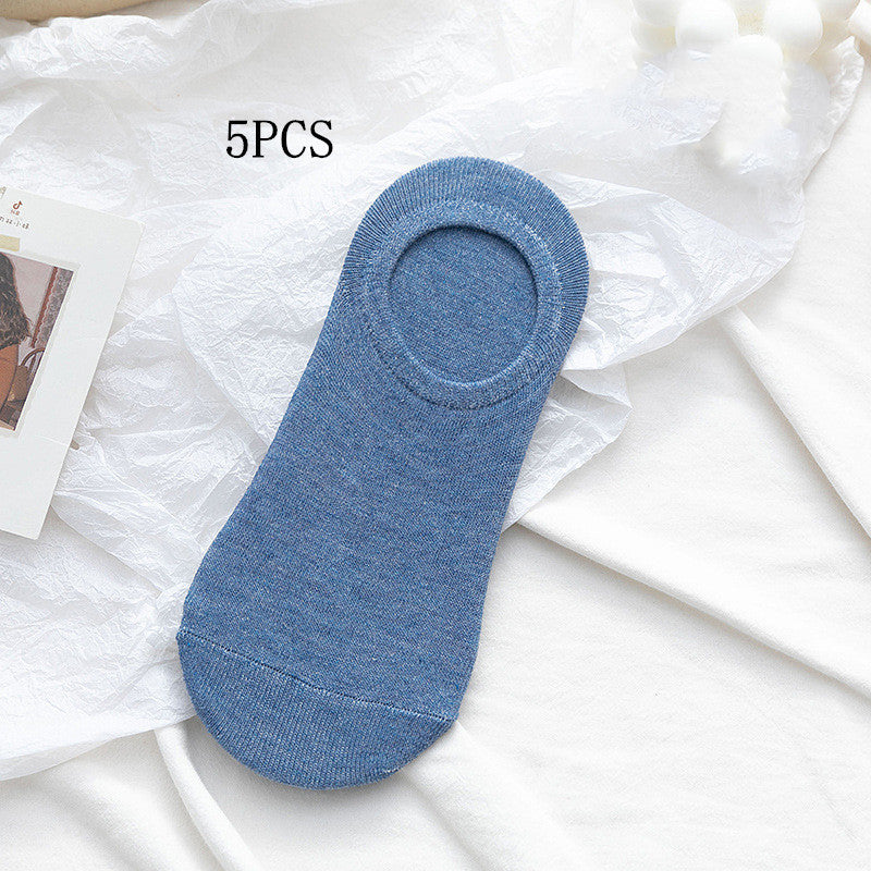 Socks Men And Women Solid Color Boat Socks Spring Invisible Socks Socks Socks Net Red Men'S Socks Female Baolan 5PCS